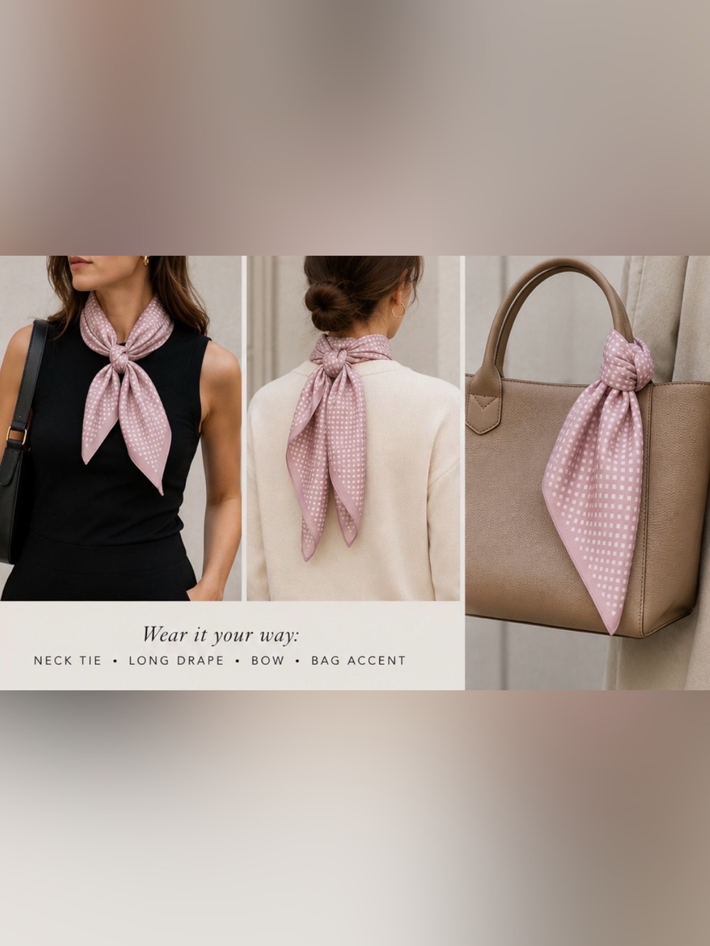 Weekend Max Mara Mauve Pink & White Checkered Print Satin Silk Scarf